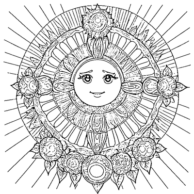 Zentangle Sun With Rays coloring page - free printable